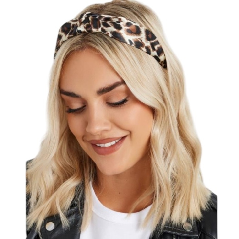 NWT brown black leopard print knot fabric flexible headband one size